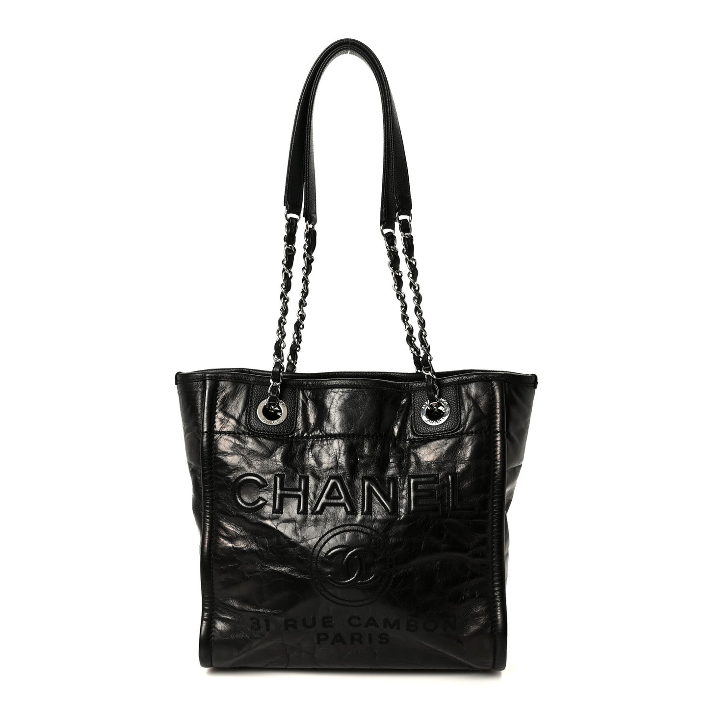Glazed Calfskin Mini Deauville Tote Black