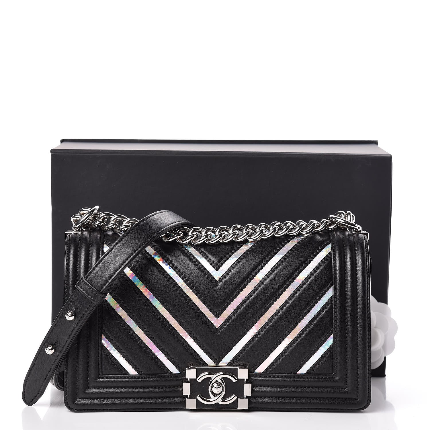 Chanel Lambskin Iridescent PVC Chevron Quilted Medium Boy Flap Black Silver 11 of 11