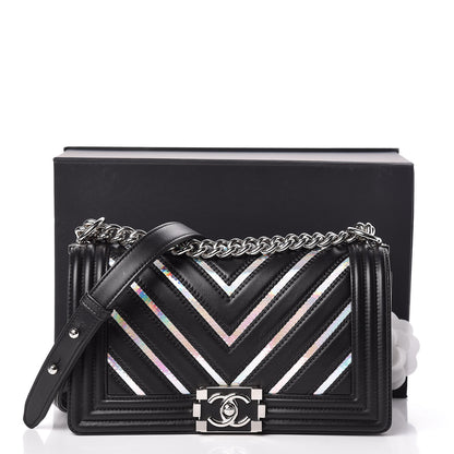 Chanel Lambskin Iridescent PVC Chevron Quilted Medium Boy Flap Black Silver 11 of 11