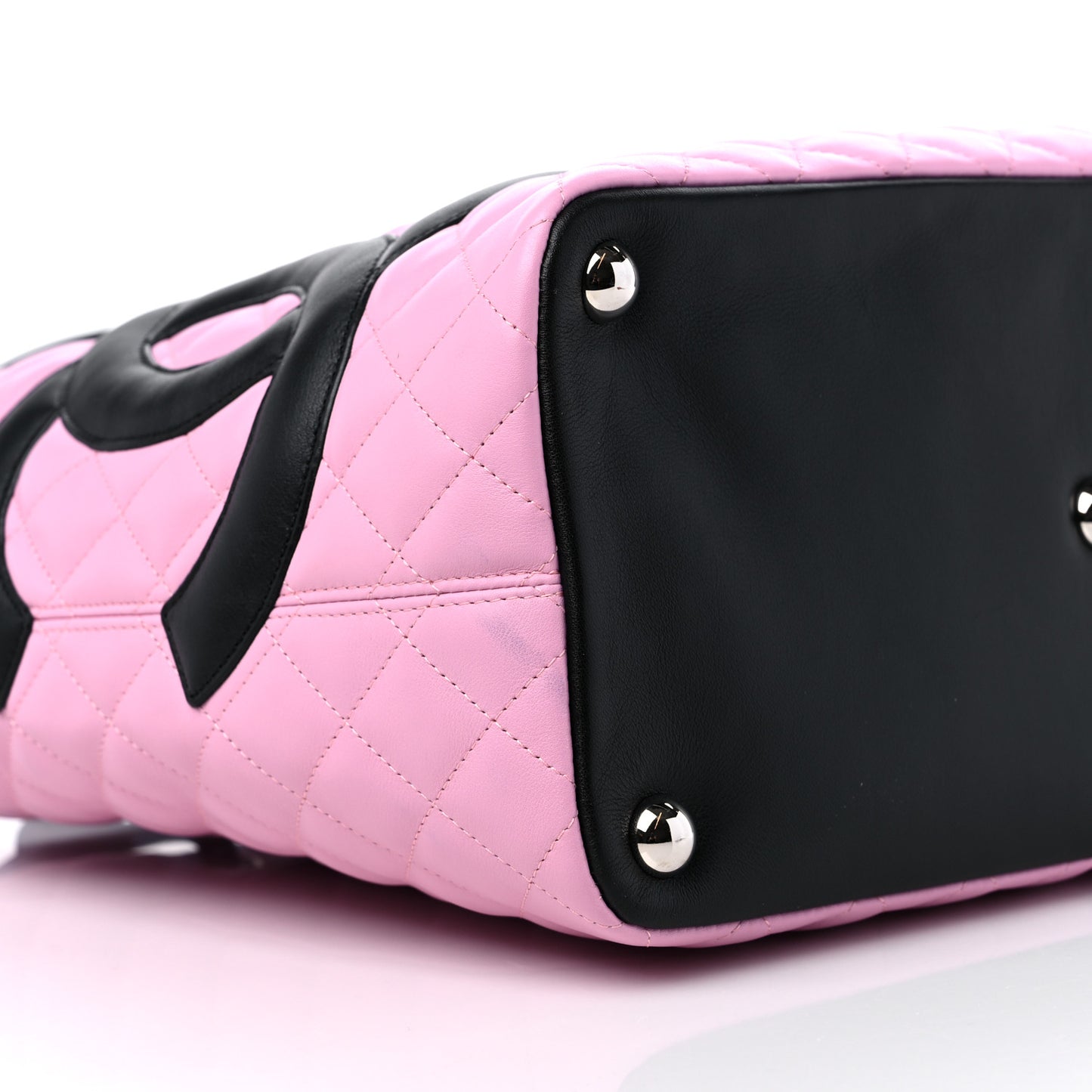 Calfskin Quilted Large Cambon Tote Pink Black