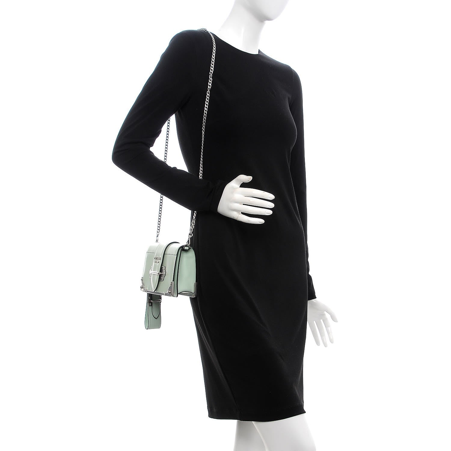 Prada Spazzolato Soft Calf Cahier Chain Wristlet Acqua 2 of 7