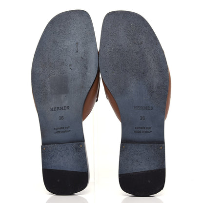 Hermes Calfskin Auteuil Sandals 36 Marron Havane 6 of 10