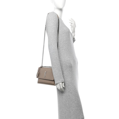 Saint Laurent Calfskin Crocodile Embossed Medium Monogram Sunset Dusty Grey 2 of 17