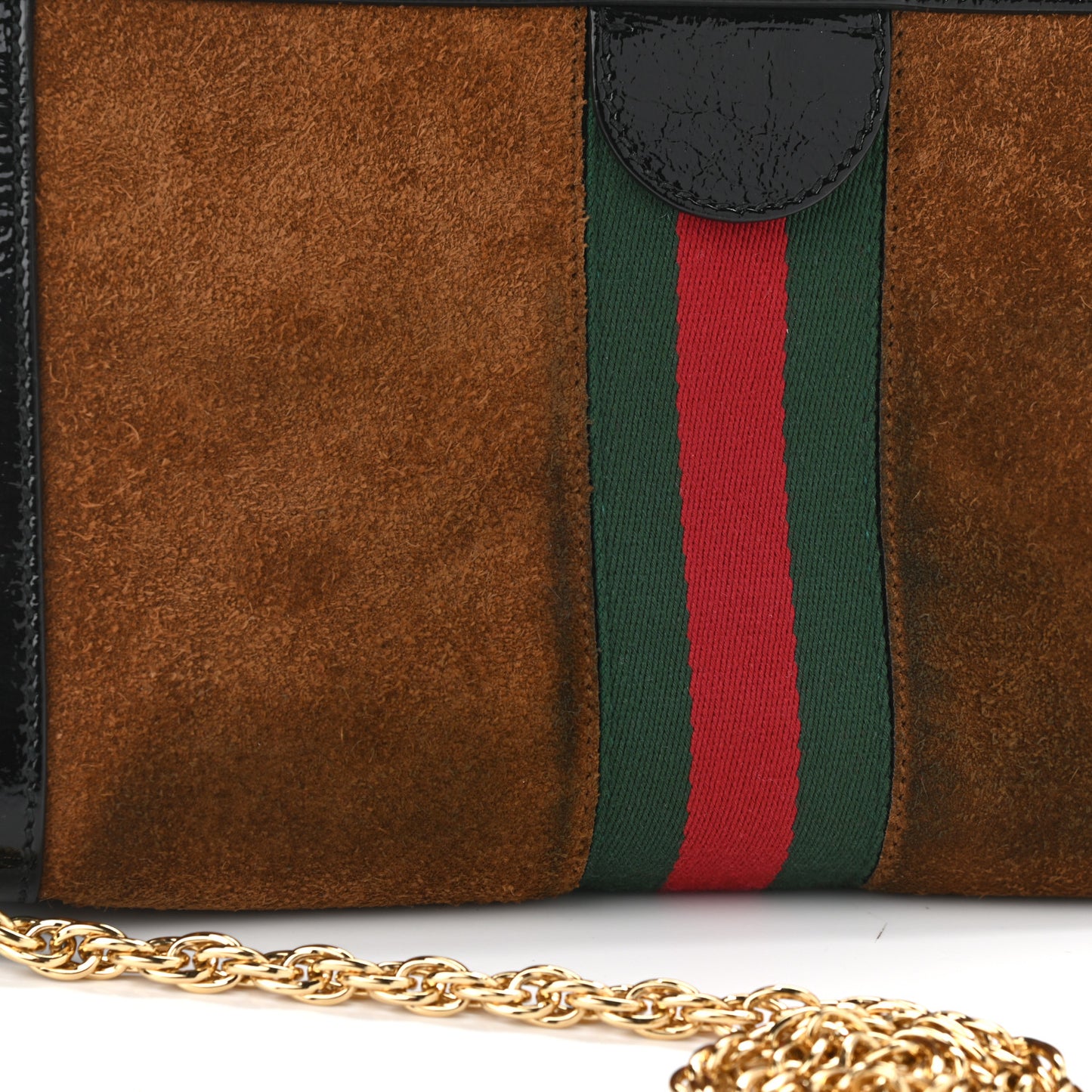 Suede Patent Web Small Ophidia Chain Shoulder Bag Nocciola Black