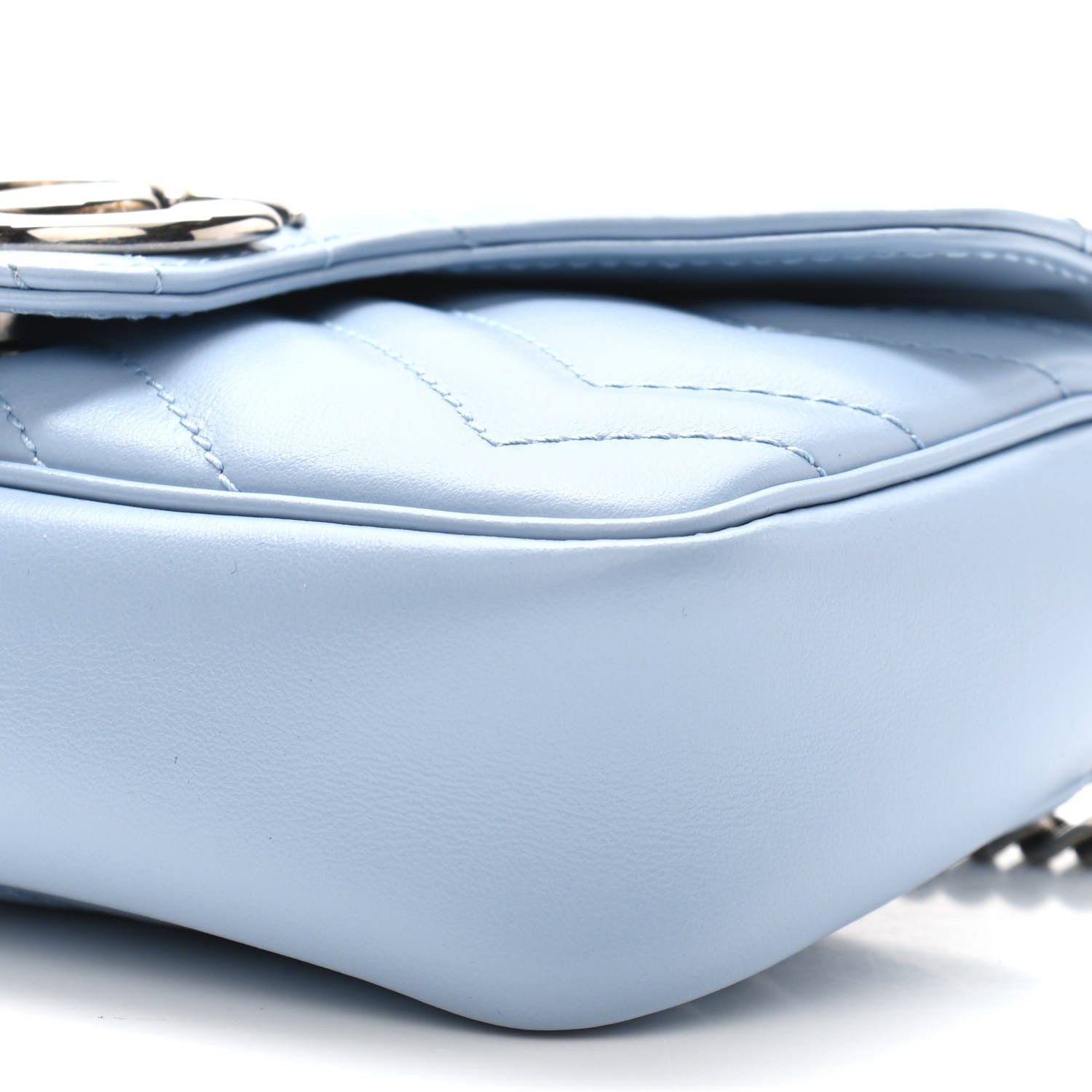 Gucci Calfskin Matelasse Super Mini GG Marmont Shoulder Bag Porcelain Light Blue 10 of 10