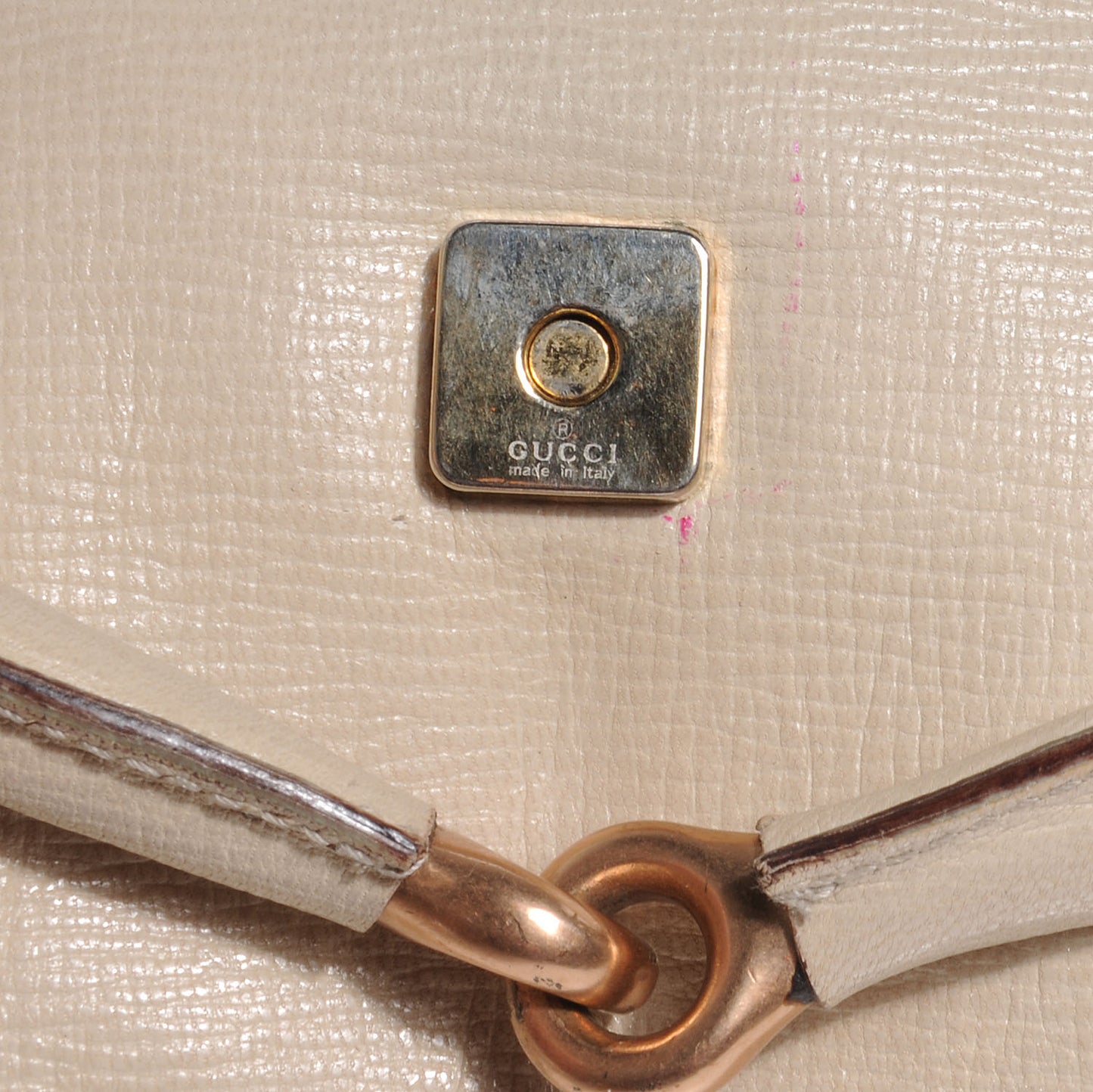 Textured Leather Horsebit Clutch Beige