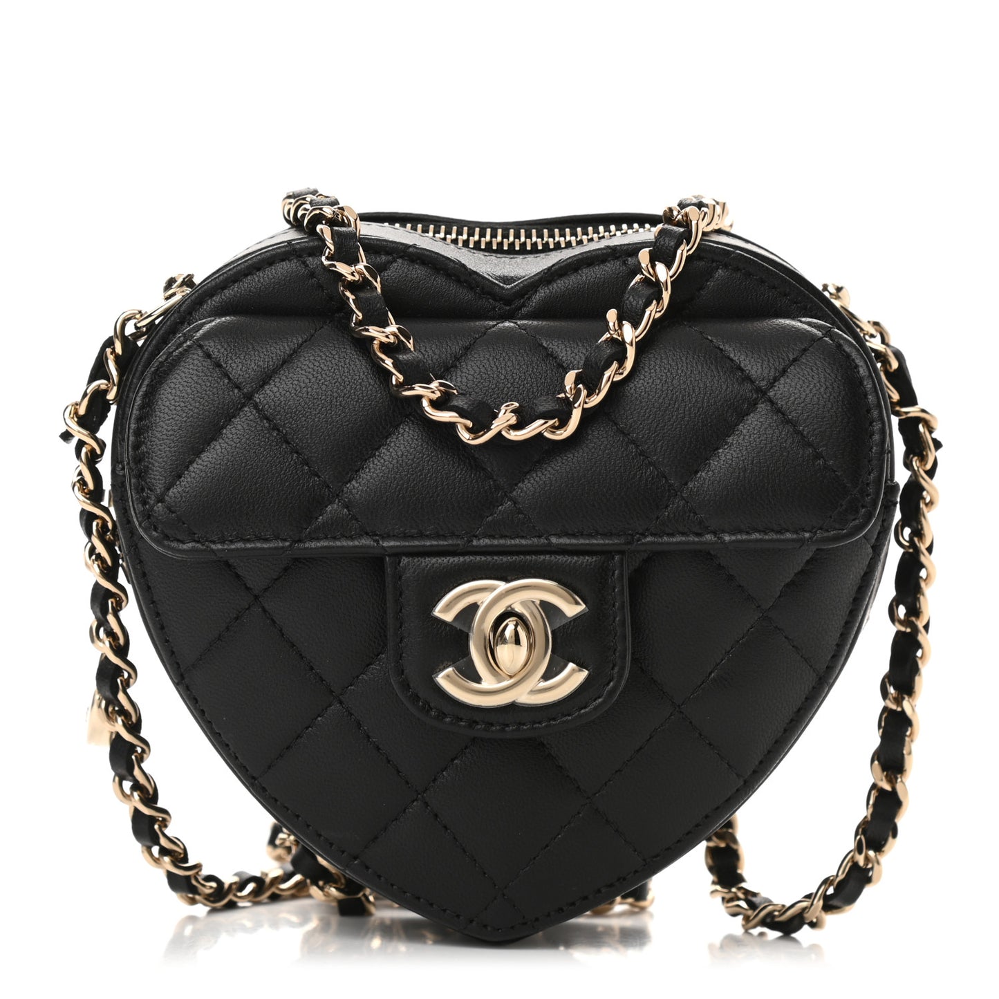 Lambskin Quilted CC In Love Heart Clutch With Chain Black