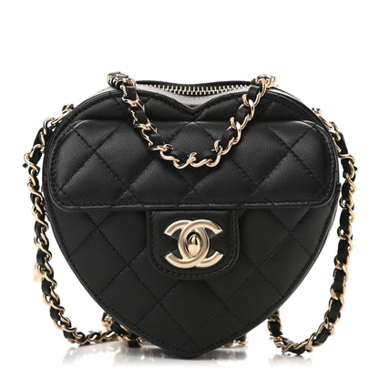 Chanel Lambskin Quilted CC In Love Heart Clutch With Chain Black 1 of 11