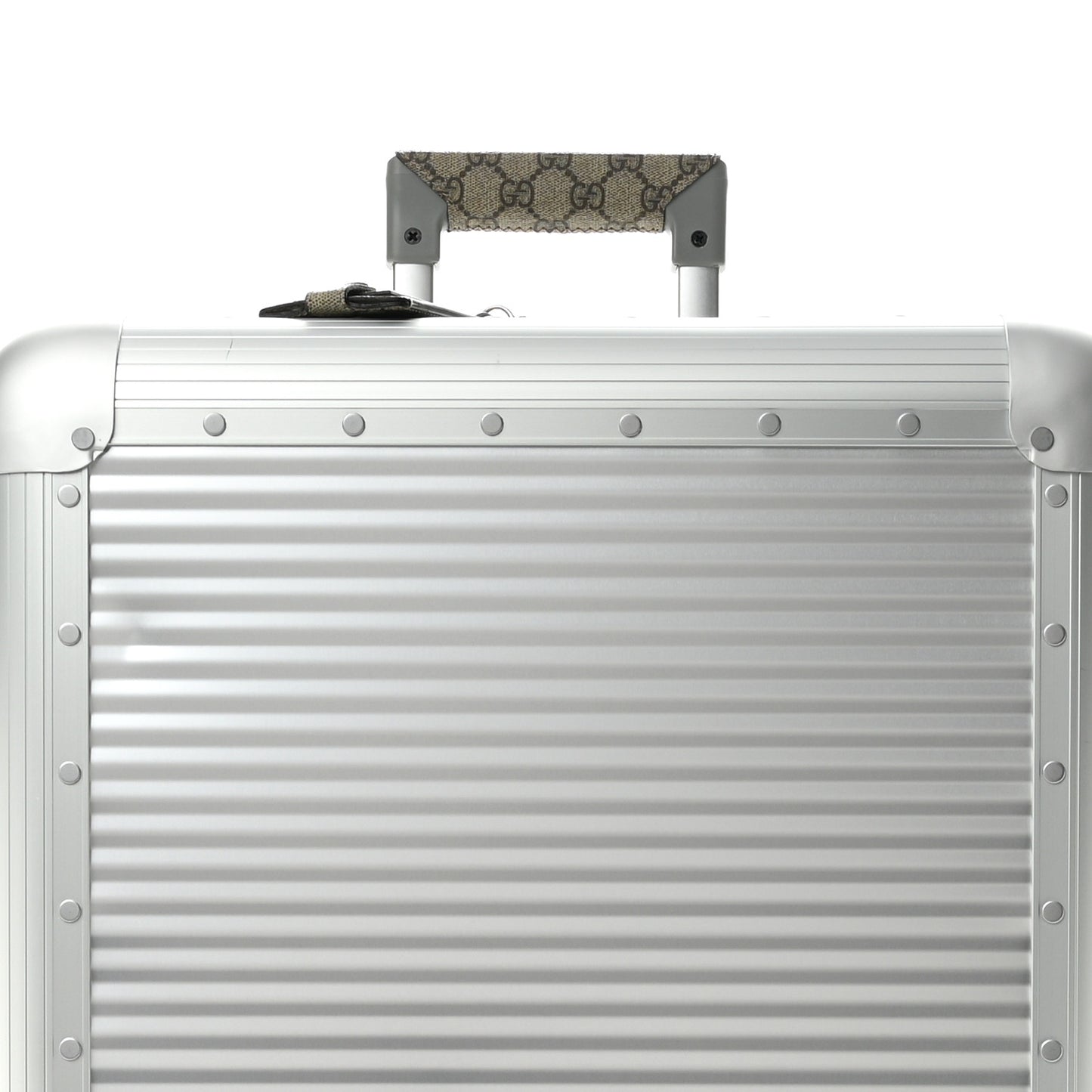 GG Supreme Monogram Aluminium Porter Medium Trolley Suitcase Silver