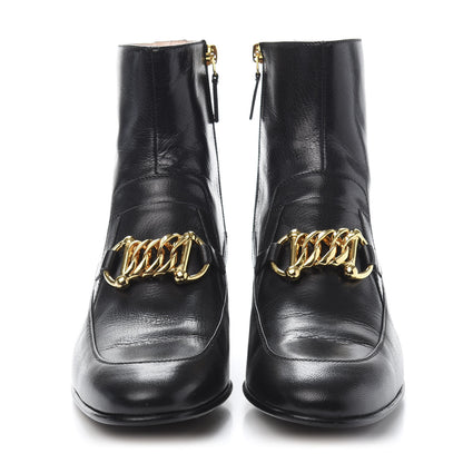 Gucci Goatskin Kitten Chain Horsebit Ankle Boots 38.5 Black 2 of 10