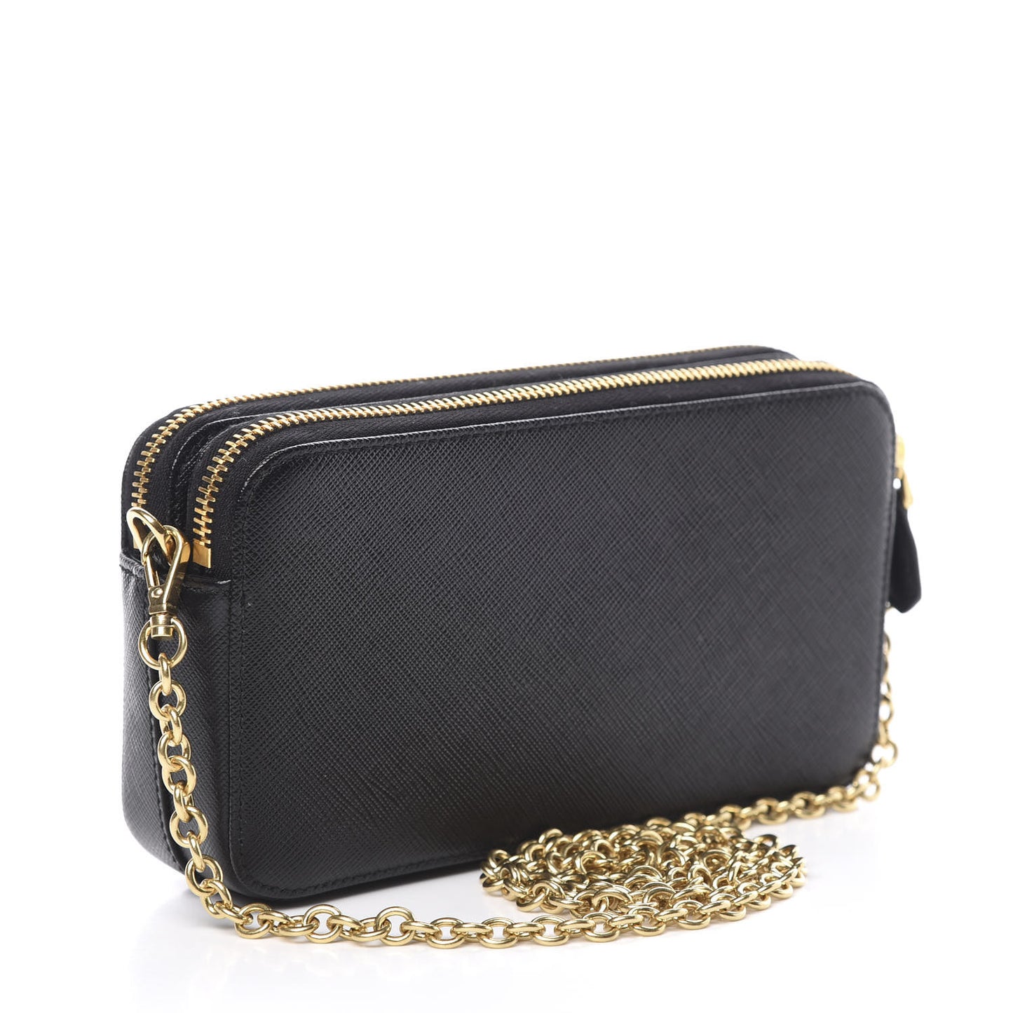 Saffiano Lux Mini Double Zip Chain Crossbody Bag Black