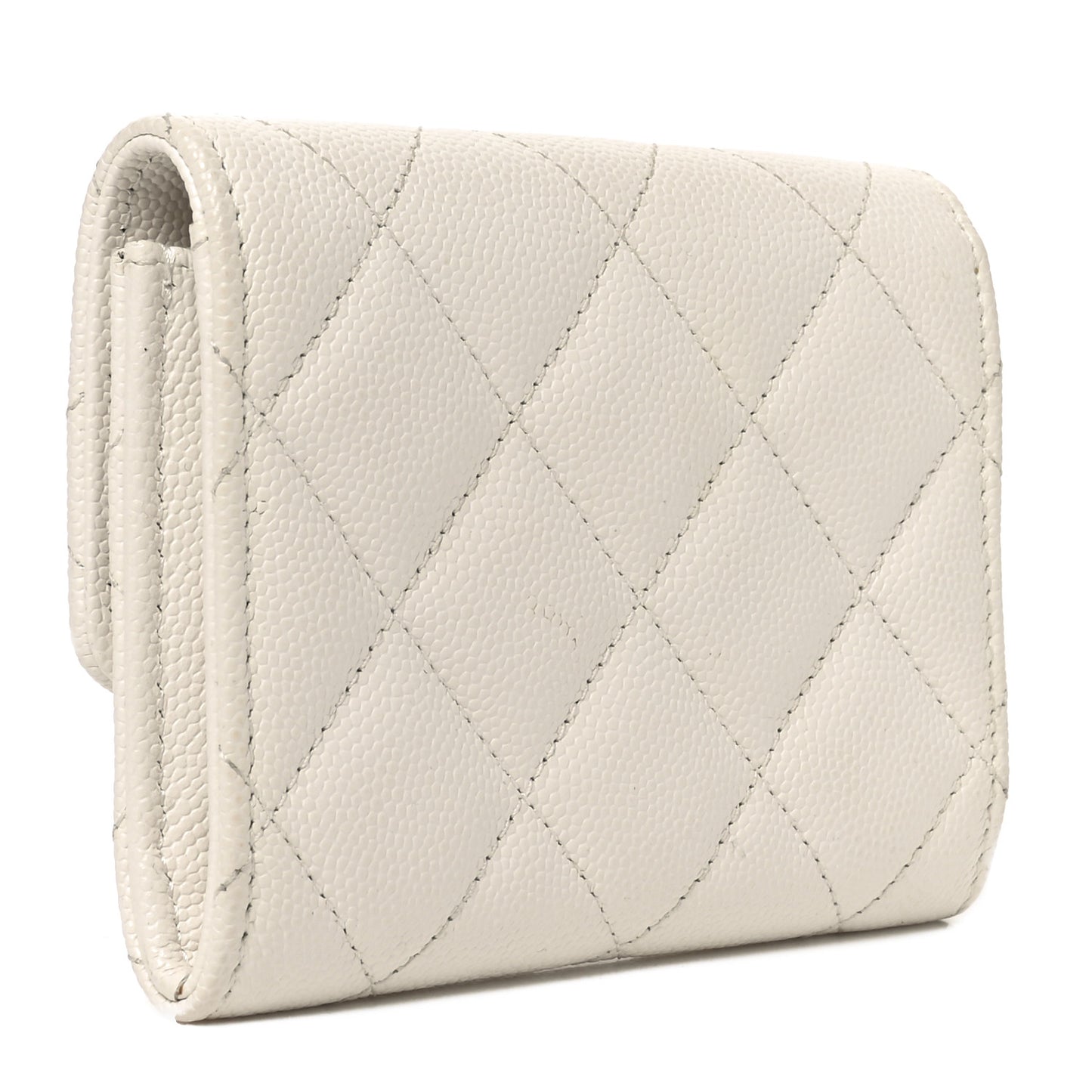 Caviar Quilted Crystal Enamel CC Flap Card Holder White