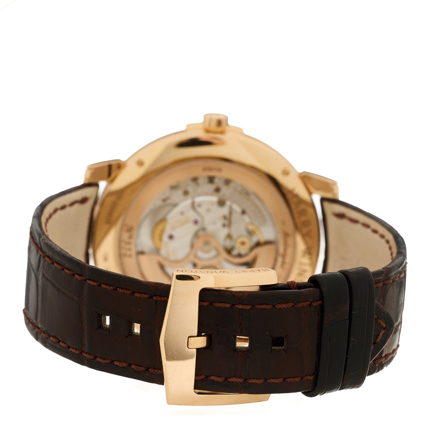 Harry Winston 18K Rose Gold Alligator 42mm Midnight Automatic Watch Champagne 3 of 5