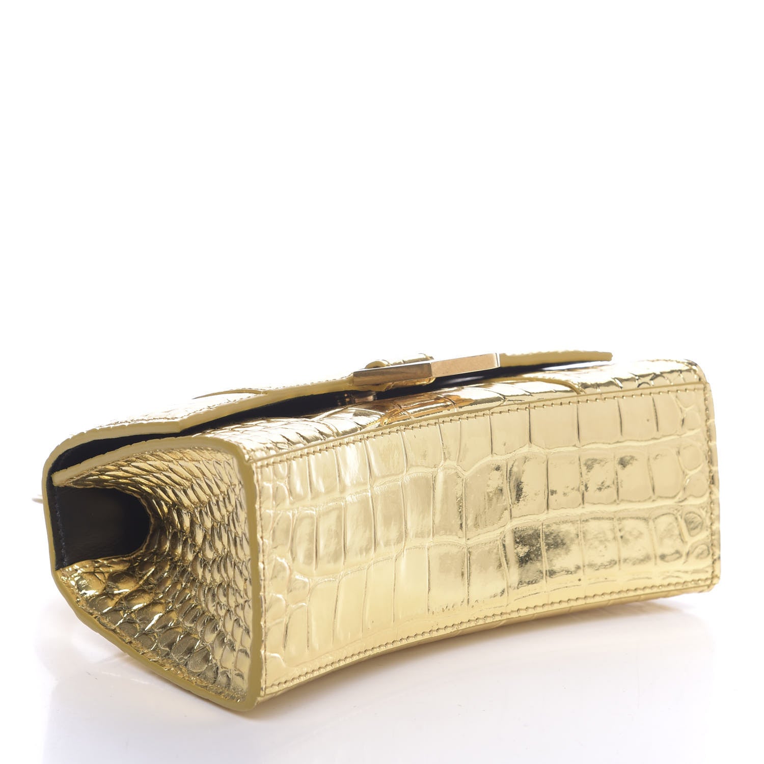 Balenciaga Metallic Calfskin Crocodile Embossed Hourglass Top Handle Bag XS Gold 4 of 11