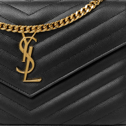 Saint Laurent Grain De Poudre Matelasse Chevron Monogram Chain Wallet Black 7 of 9