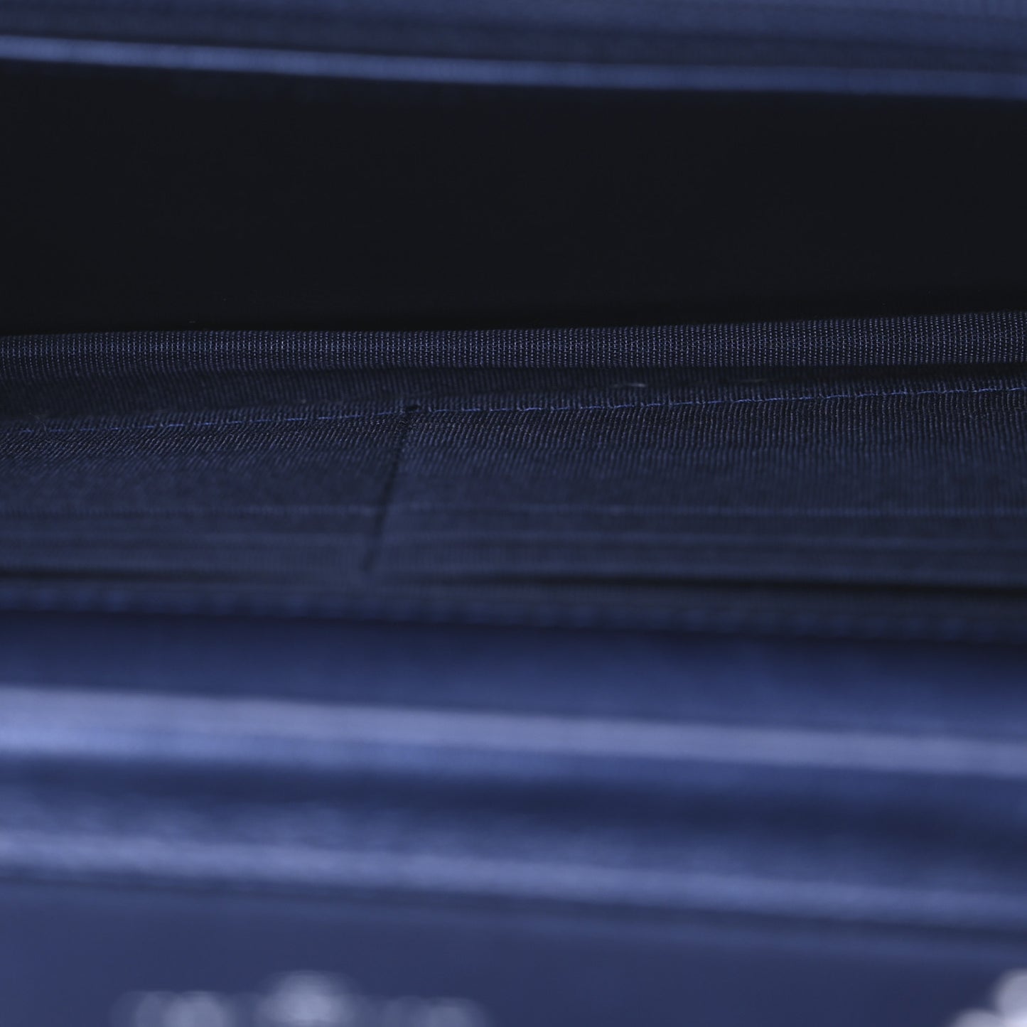 Patent Metallic Crumpled Calfskin Quilted Wallet On Chain WOC Navy