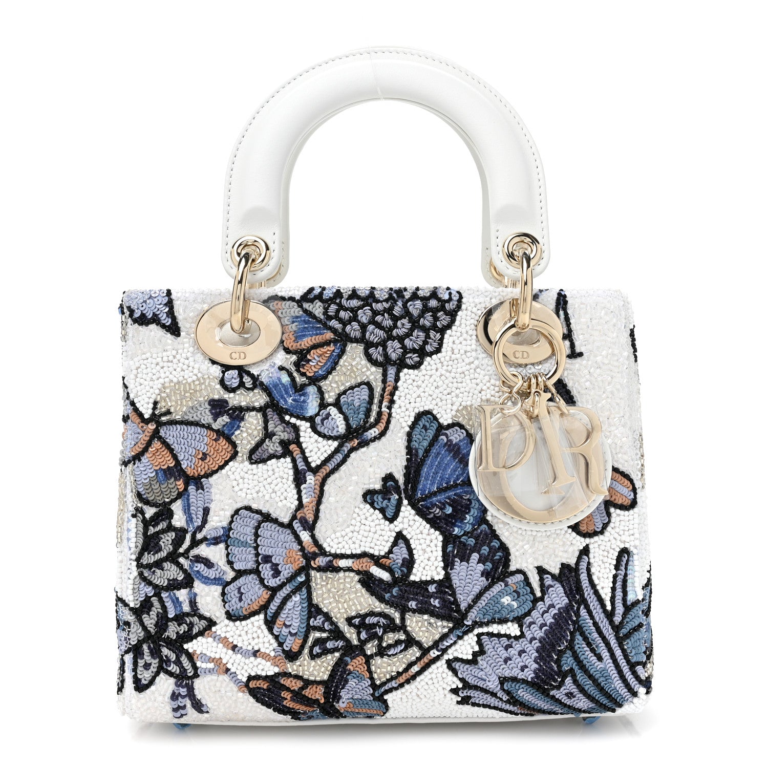 Christian Dior Calfskin Toile De Jouy Beaded Sequin Embroidered Small Mexico Lady Dior White Pastel Midnight Blue 1 of 9