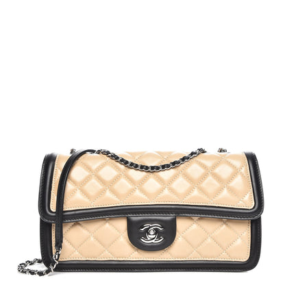 Chanel Lambskin Quilted Tri-Color Flap Beige Black 1 of 8