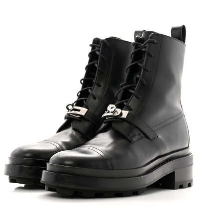 Hermes Glossed Calfskin Funk Ankle Boots 37 Black 4 of 14