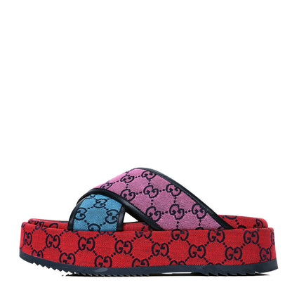 Gucci Monogram Multicolor Criss Cross Platform Slide Sandals 39 Light Blue Blue Pink Red 1 of 5
