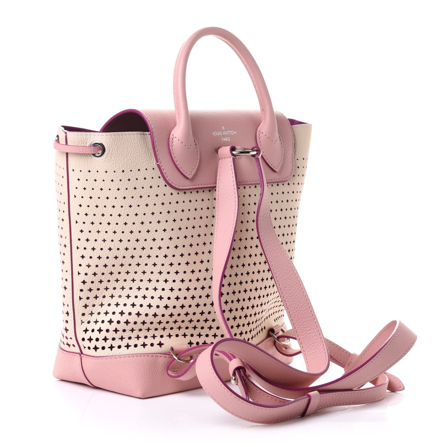 Perforated Calfskin Lockme Backpack Rose Poudre Creme