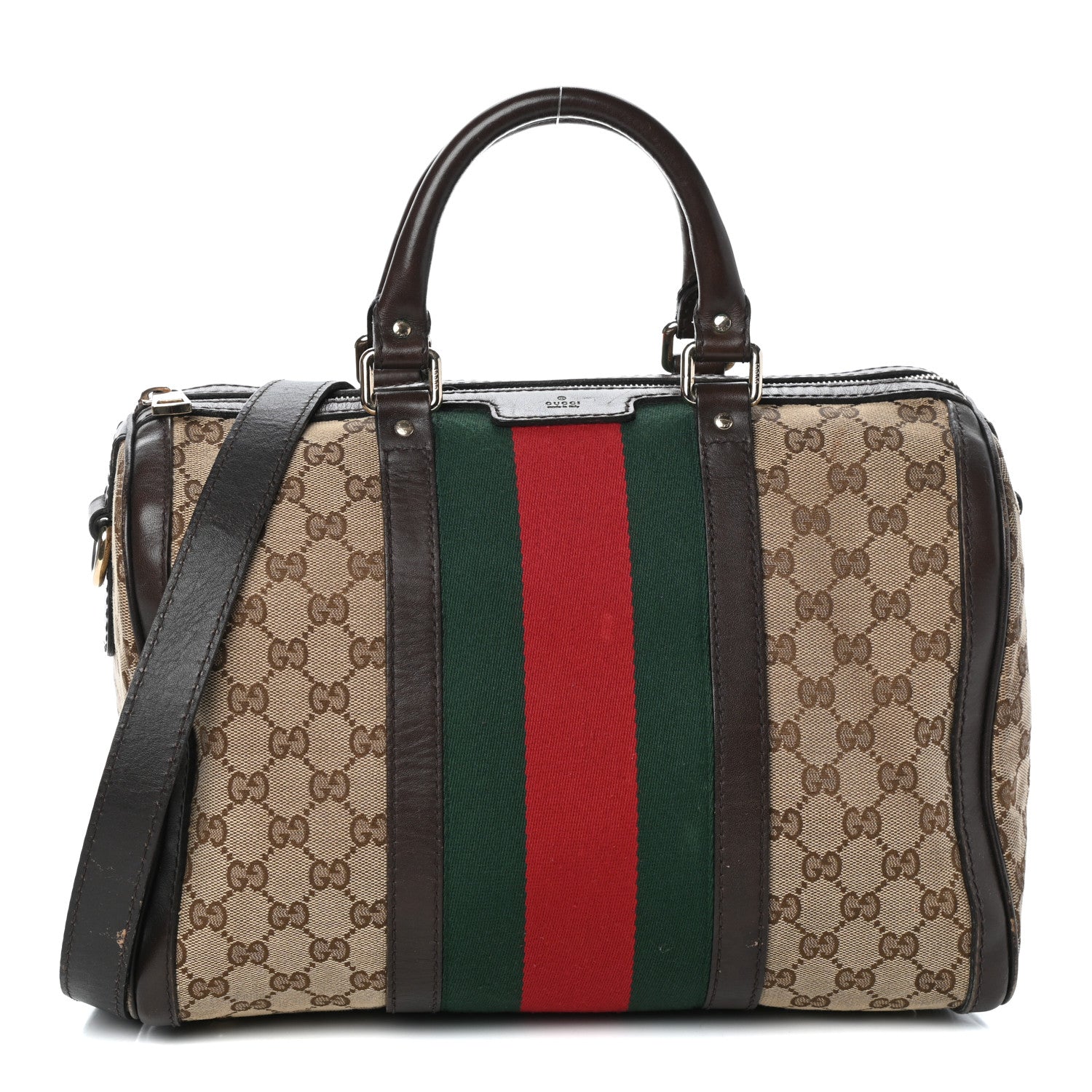 Gucci Monogram Vintage Web Medium Boston Dark Brown 1 of 10