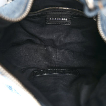 Balenciaga Washed Frayed Denim Crystal Small Le Cagole Shoulder Bag Blue 5 of 12