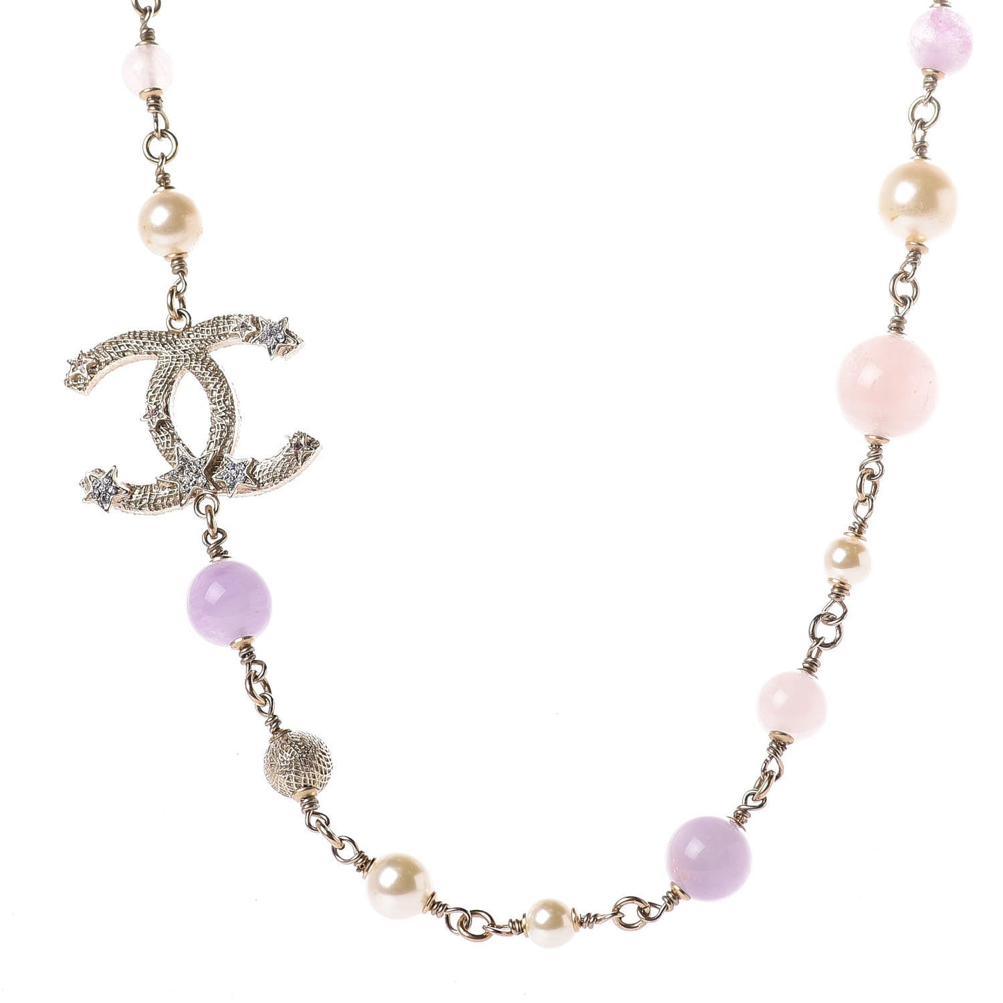 Crystal Pearl Beaded Star CC Short Necklace Silver Purple