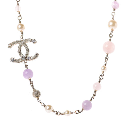 Chanel Crystal Pearl Beaded Star CC Short Necklace Silver Purple 1 of 6