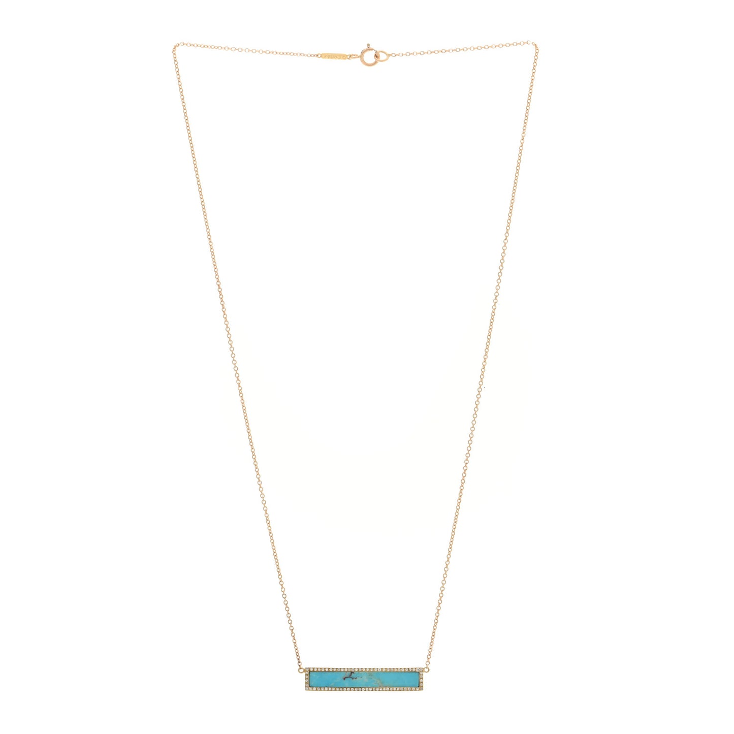 18K Yellow Gold Diamond Turquoise Bar Pendant Necklace