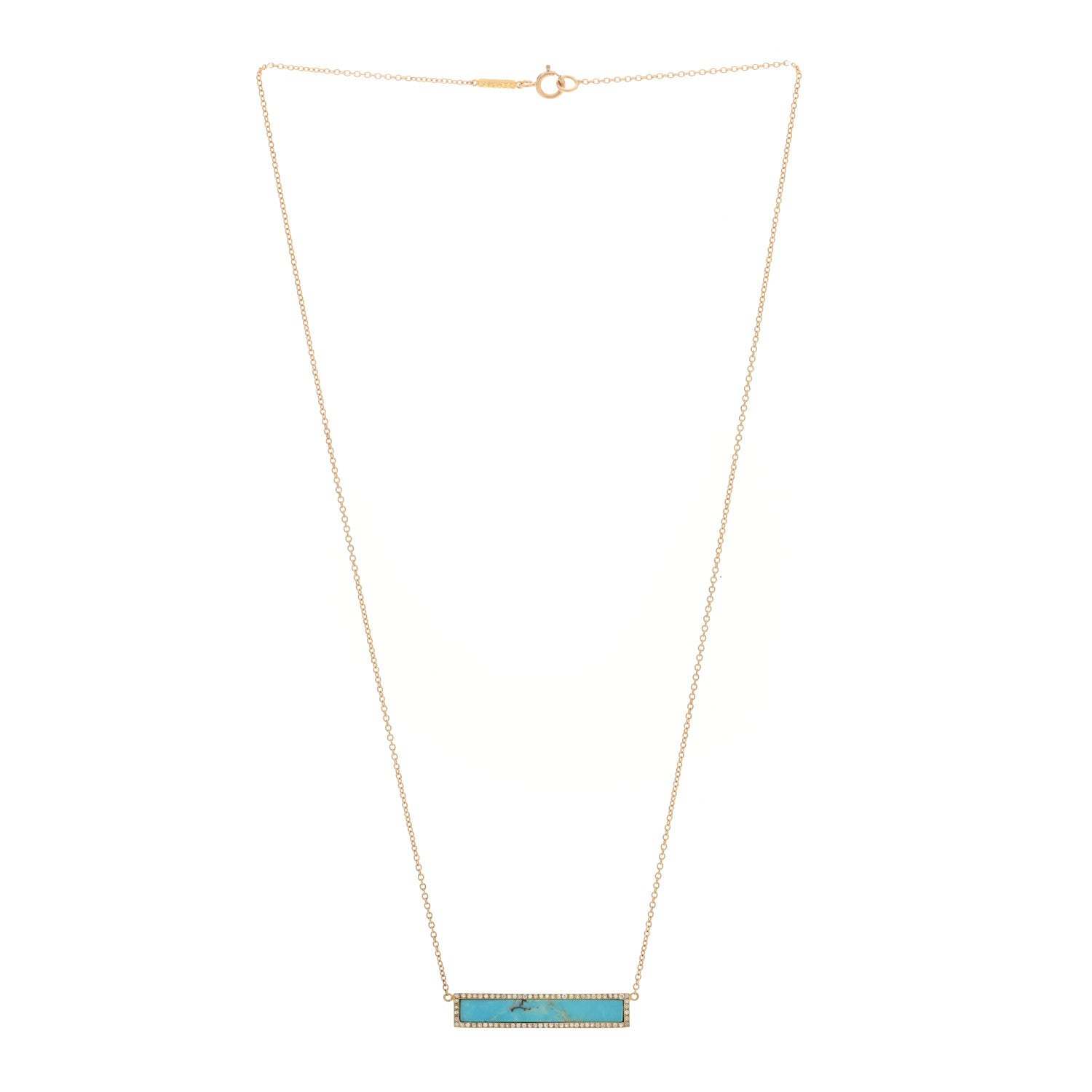Jennifer Meyer 18K Yellow Gold Diamond Turquoise Bar Pendant Necklace 3 of 4