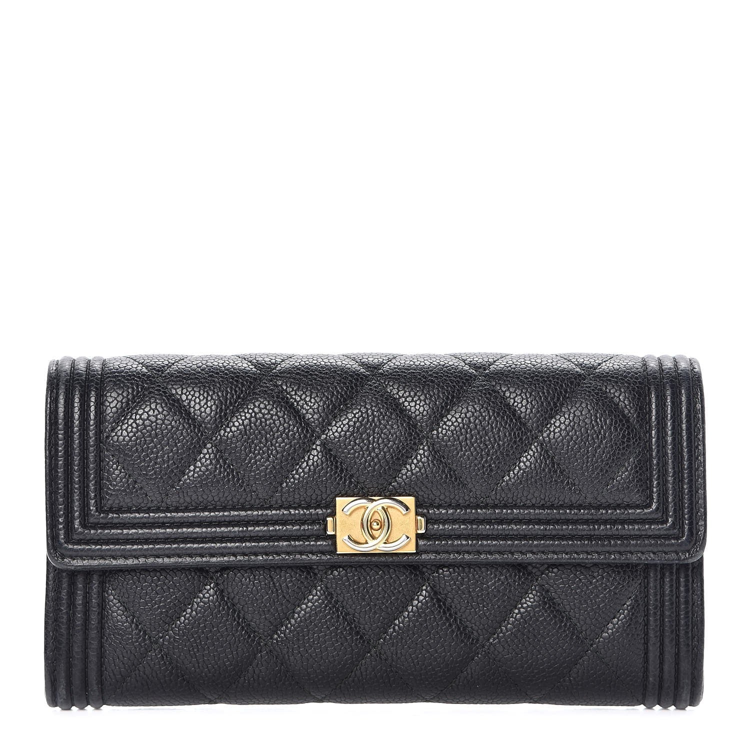 Chanel Caviar Quilted Large Boy Gusset Flap Wallet Black 1 of 11