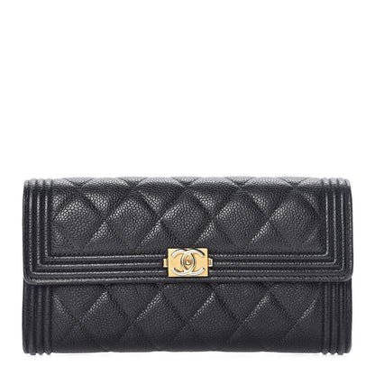 Chanel Caviar Quilted Large Boy Gusset Flap Wallet Black 1 of 11