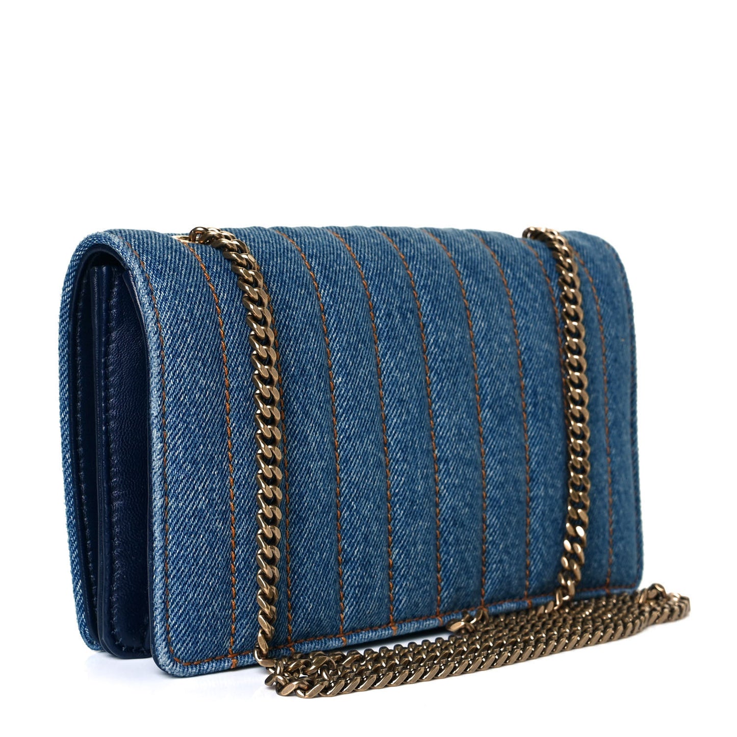 Denim Matelasse Amalia Chain Shoulder Bag Blue