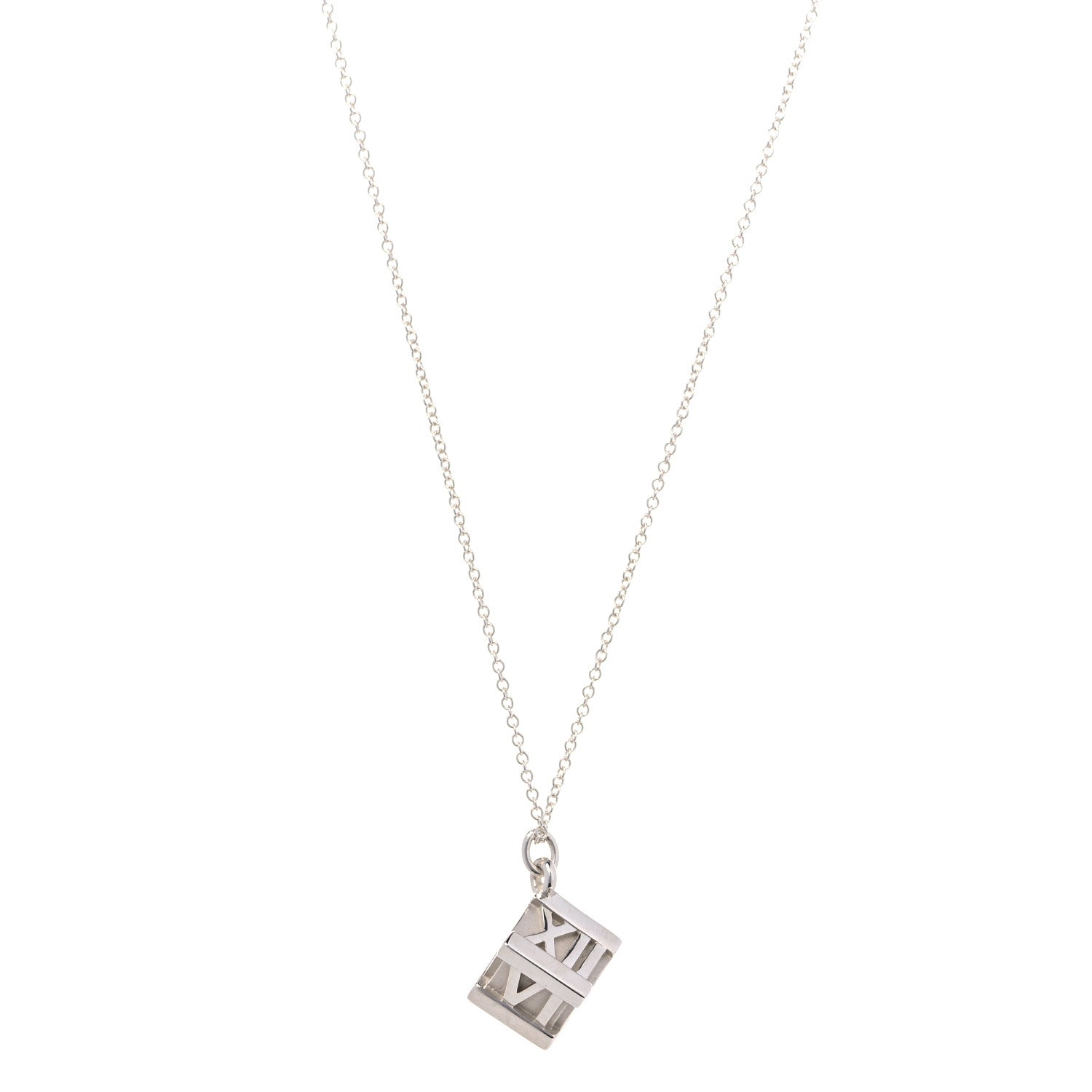 Tiffany Sterling Silver Atlas Cube Pendant Necklace 1 of 4