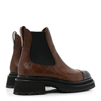 Chanel Calfskin Patent Cap Toe Quilted Short Boots 38.5 Brown Black 5 of 17