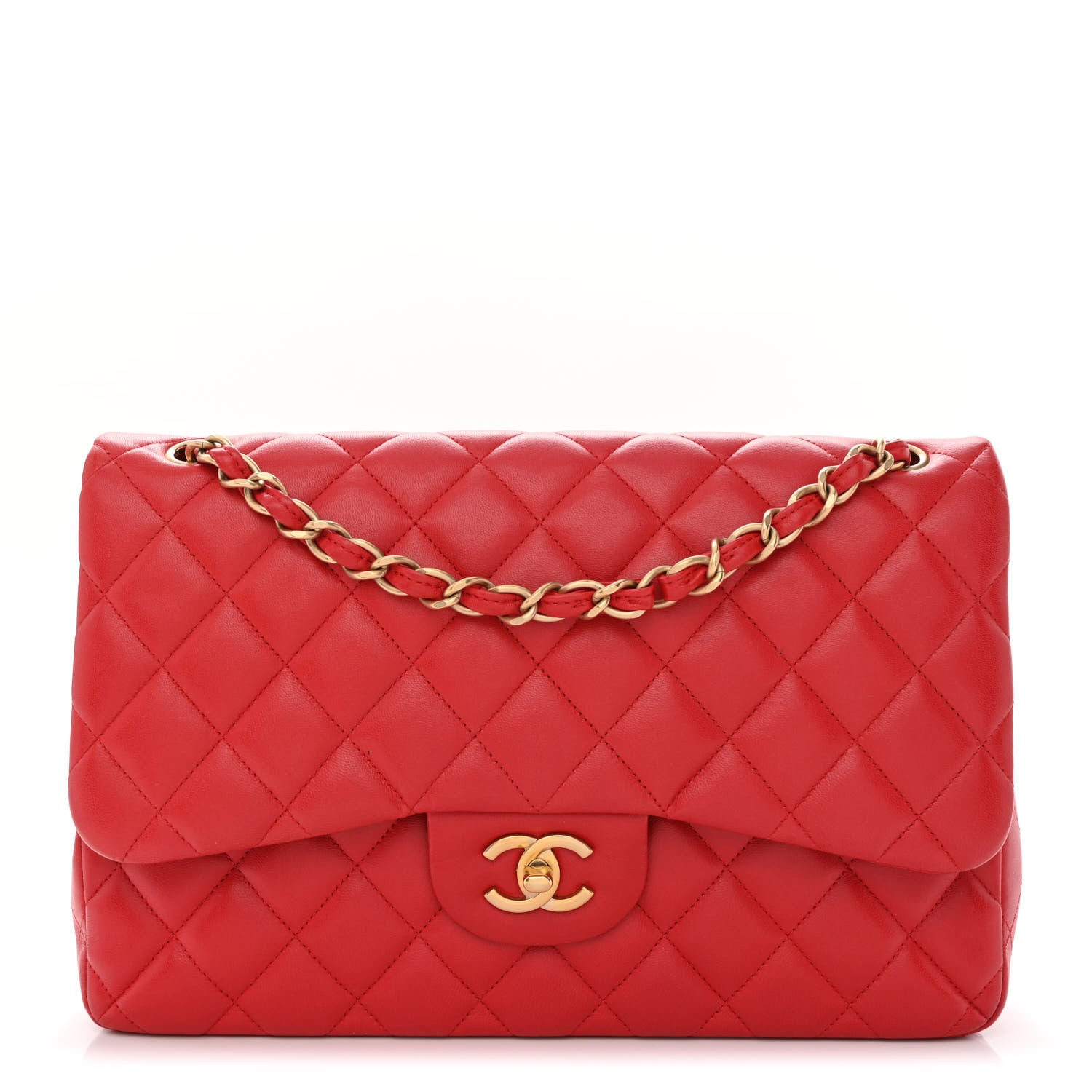 Chanel Lambskin Quilted Jumbo Double Flap Red 1 of 10