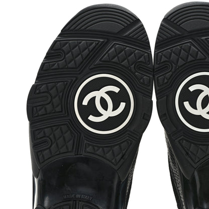 Chanel Mesh Suede Grained Calfskin Womens CC Sneakers 39 Black White 6 of 9