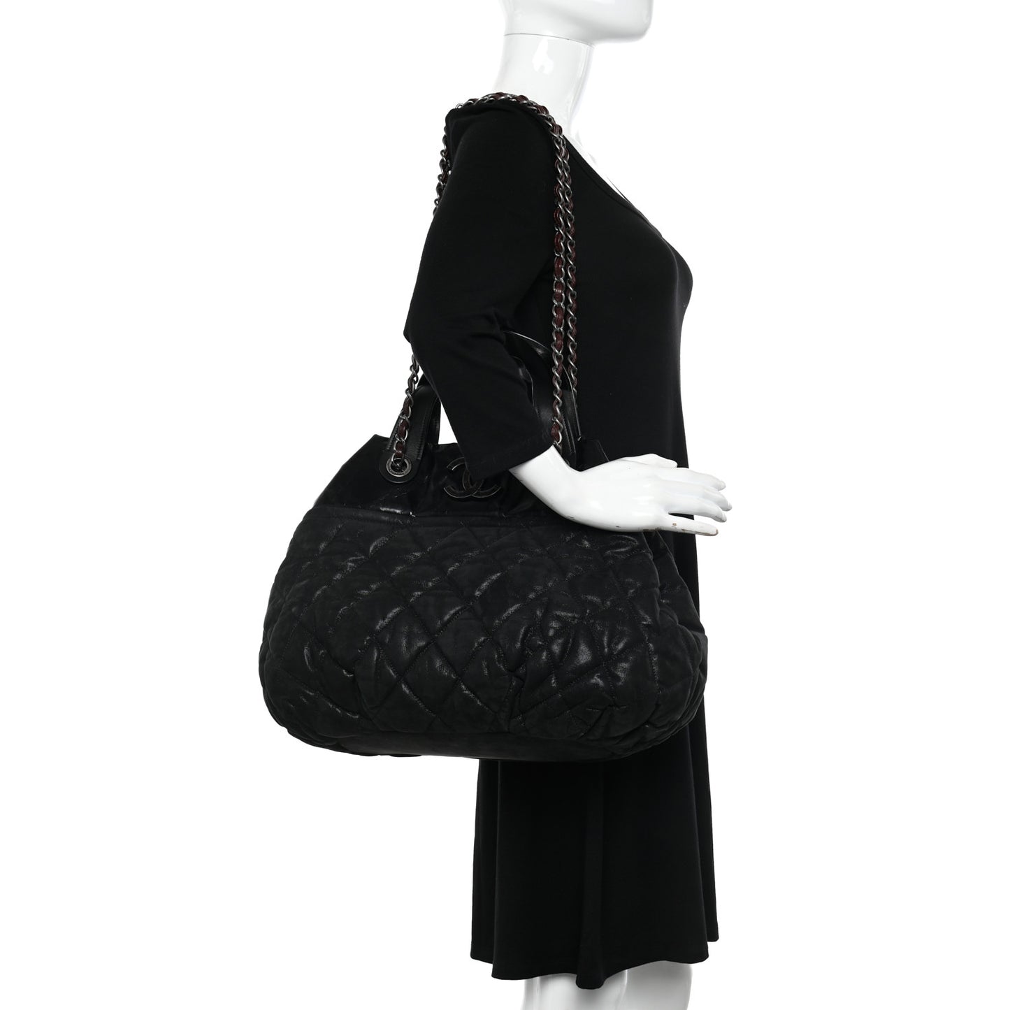 Iridescent Calfskin Quilted Large In The Mix Tote Black