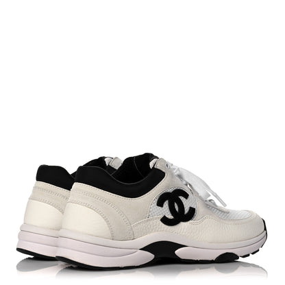 Chanel Mesh Suede Calfskin Grained Calfskin Womens CC Sneakers 39 White Black 4 of 8