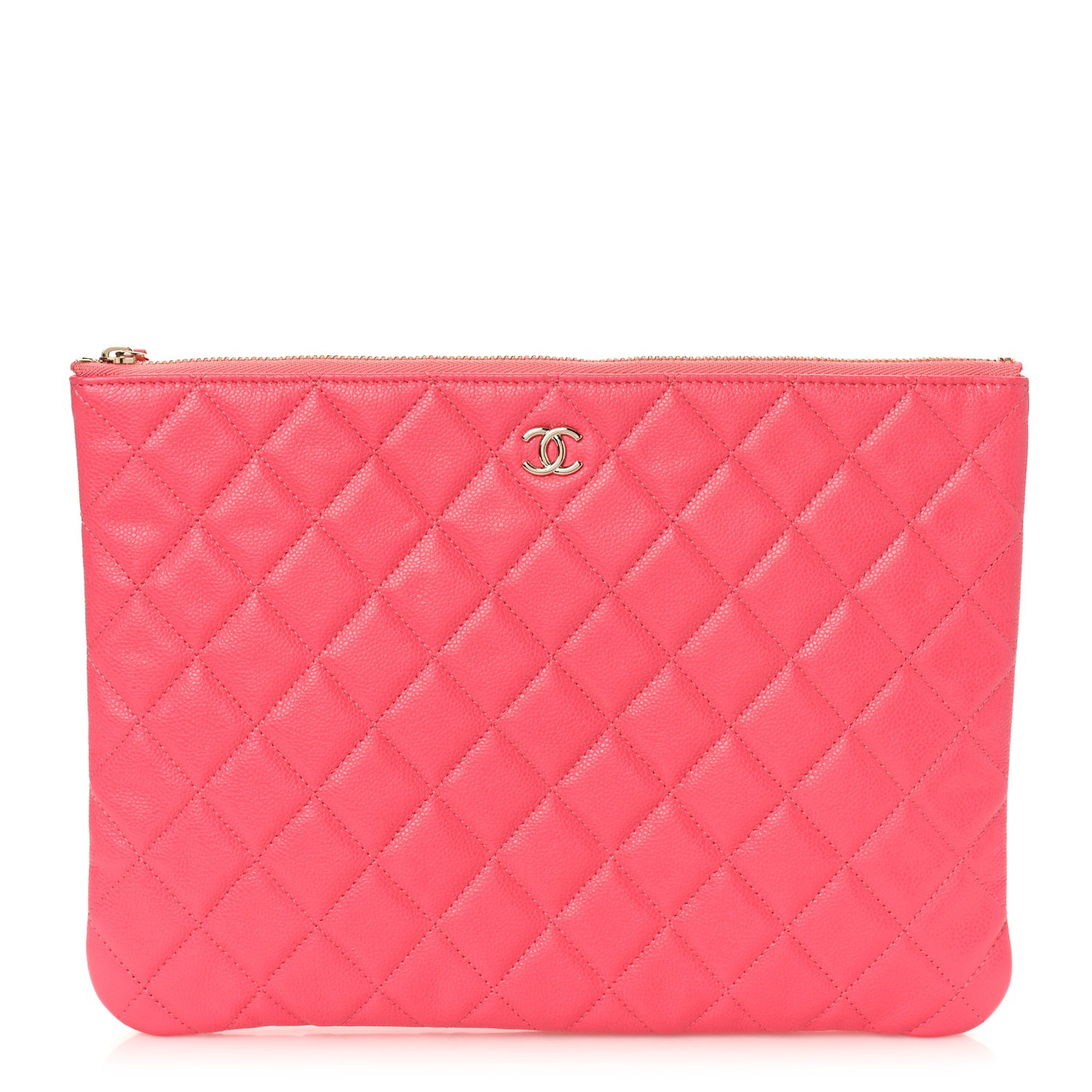 Lambskin Quilted Medium Cosmetic Case Dark Pink