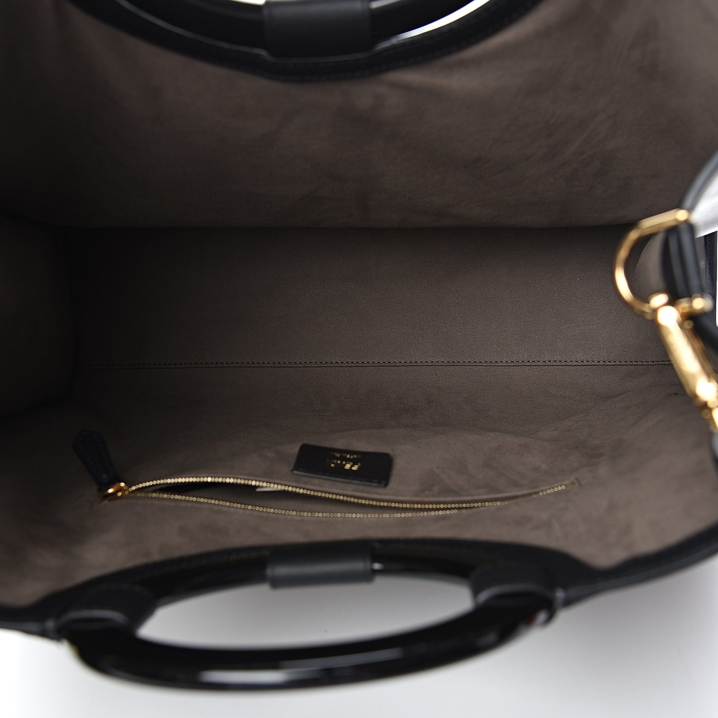 Glazed Fabric Vitello Century Plexiglass FF 1974 Stamp Patch Medium Runaway Shopper Tote Mogano Panna Black