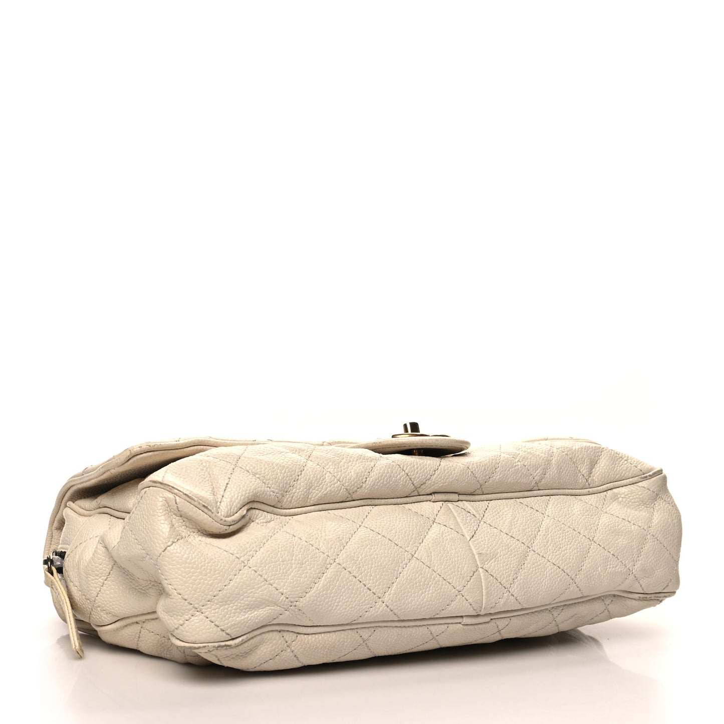 Crumpled Grained Calfskin Quilted Large Shiva Flap Dark White