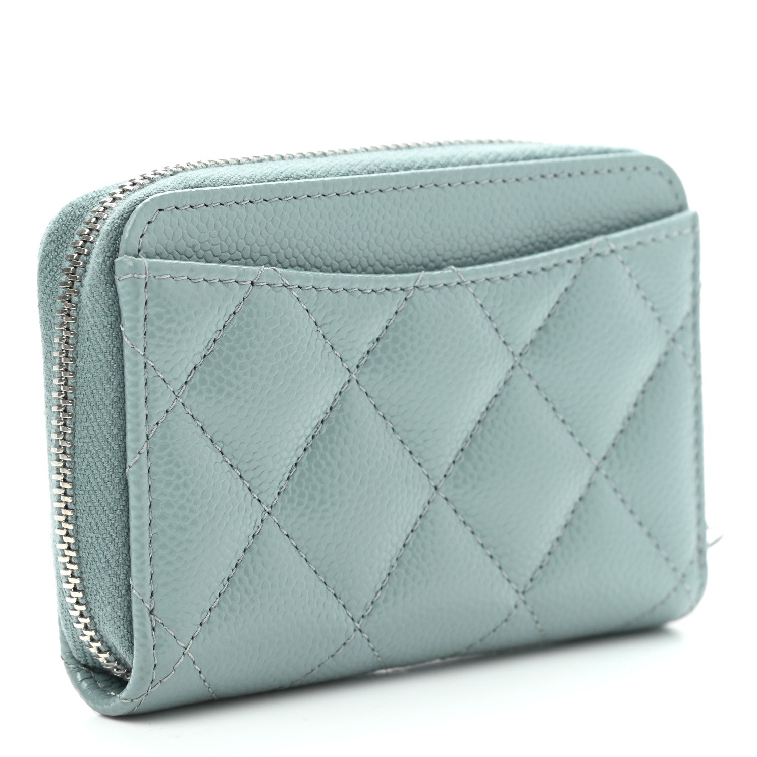 Chanel Caviar Quilted Zip Coin Purse Blue 3 of 8