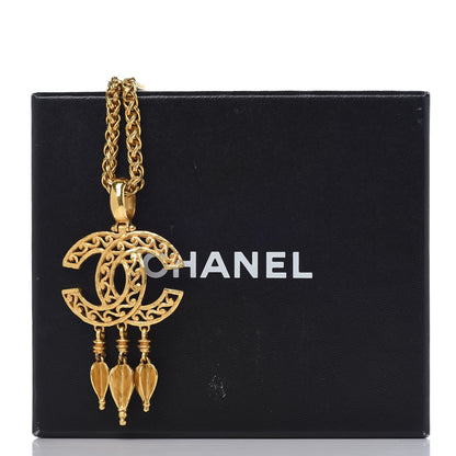Chanel Fretwork CC Spindles Long Necklace Gold 7 of 7