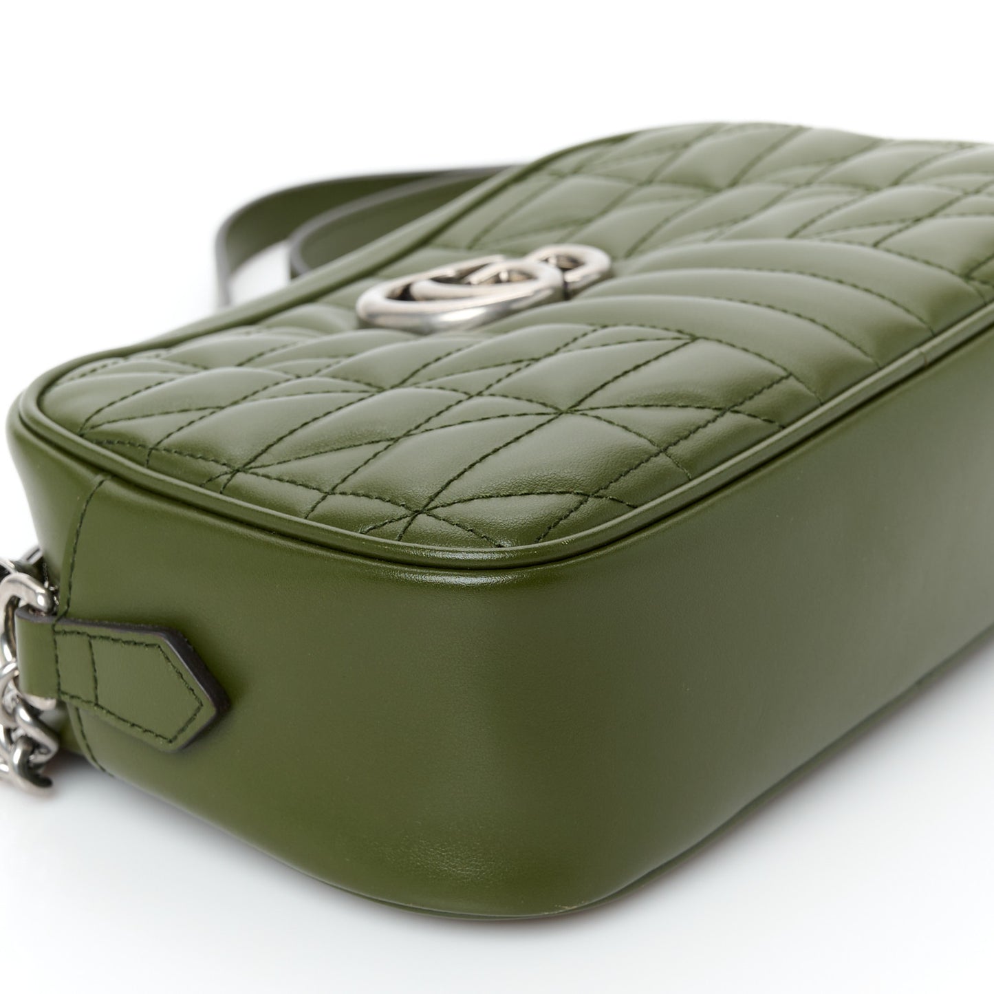 Calfskin Matelasse Aria Small GG Marmont Chain Shoulder Bag Military Wood