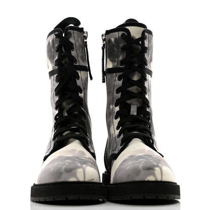 Fendi Canvas Floral Print Logo Bi-Color Womens Biker Boots 37 White Black 2 of 11
