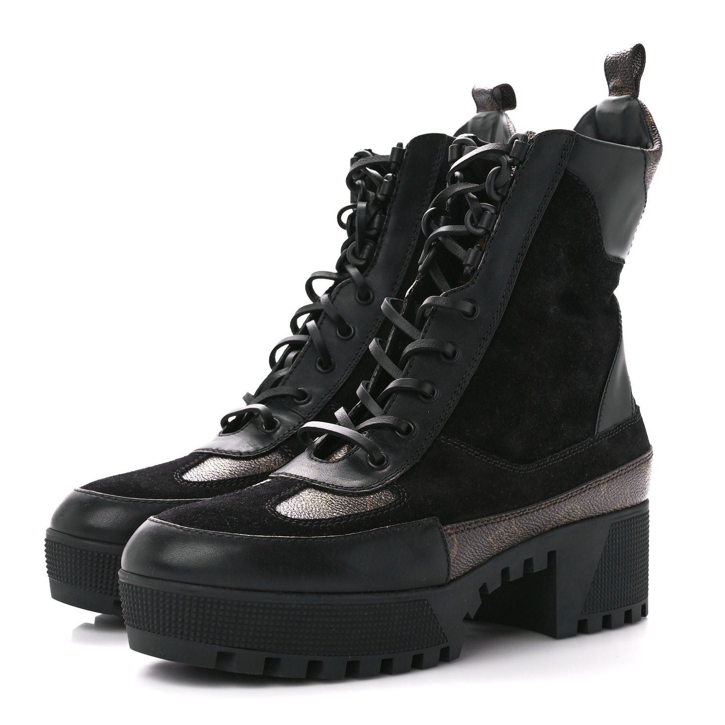 Suede Calfskin Monogram Laureate Platform Desert Boots 40.5 Black