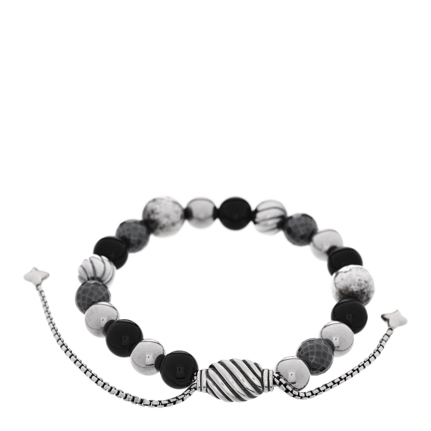 David Yurman Sterling Silver Black Onyx Hematine 8mm Elements Bead Bracelet 2 of 3