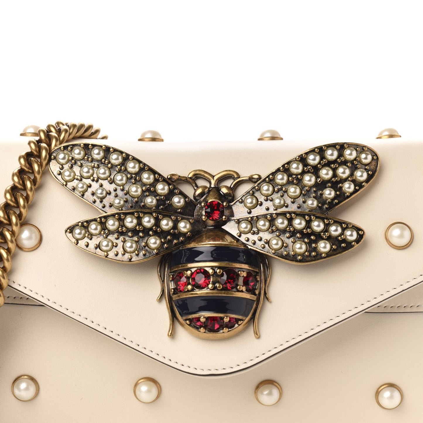 Nappa Pearl Studded Mini Queen Margaret Broadway Shoulder Bag Mystic White